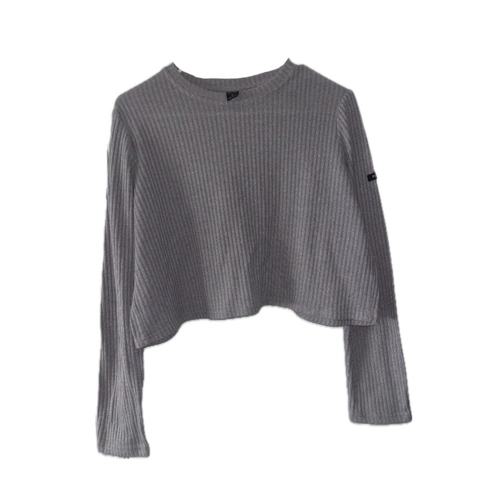 DAZY Gray Ribbed Knit Open Back Long Sleeve Top